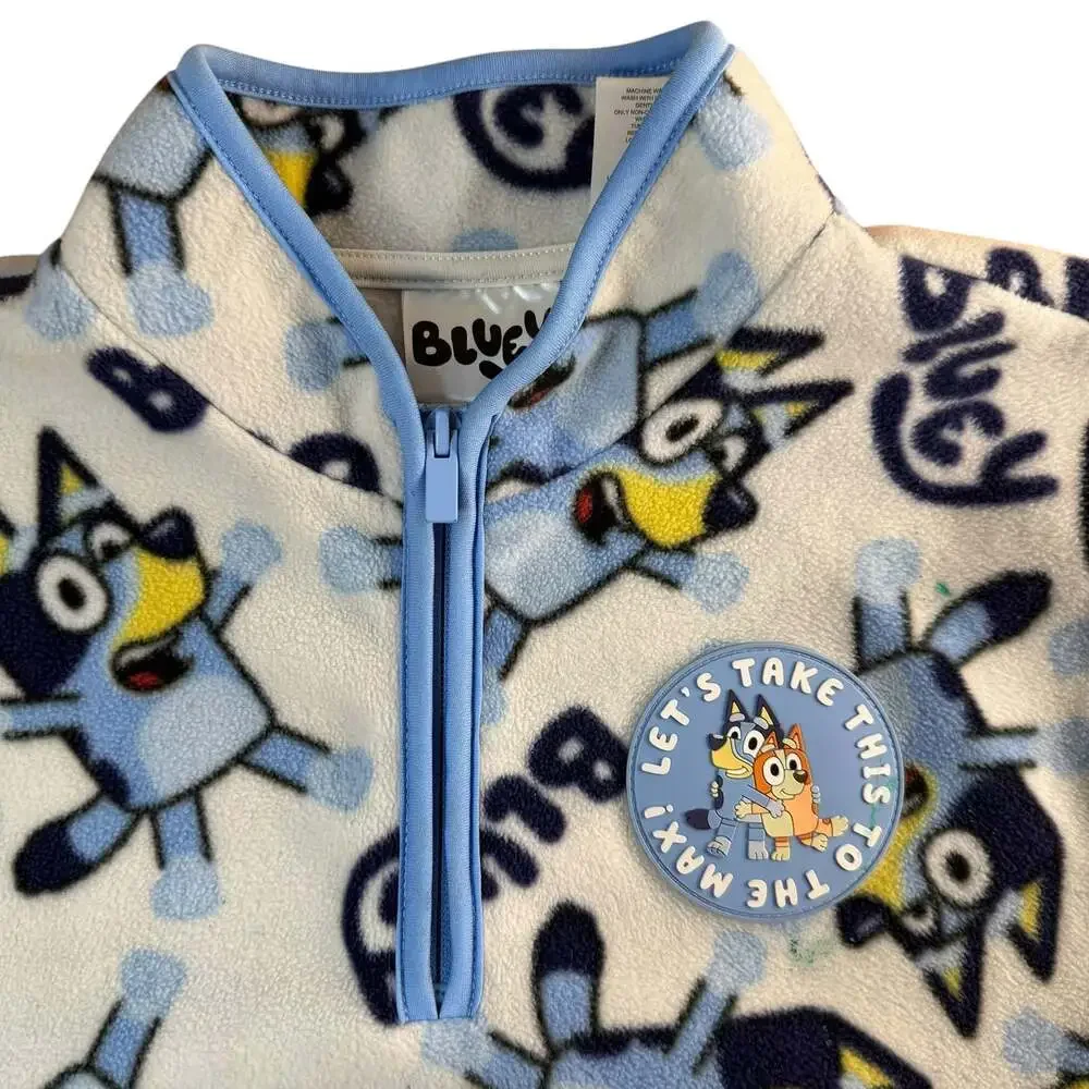 Bluey Polar Fleece Jacket All-Over Print 1/4 Zip Size Large